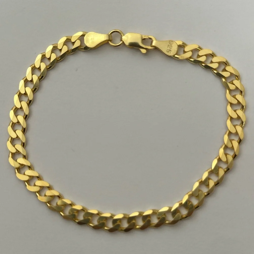 925 Silver 8.5” 6mm bracelet cuban chain 18k yellow gold plated unisex
